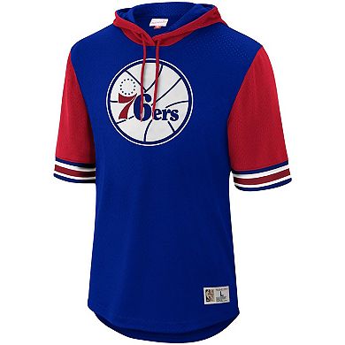Men's Mitchell & Ness Royal Philadelphia 76ers Hardwood Classics Buzzer Beater Mesh Pullover Hoodie