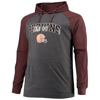 Men's Fanatics Branded Brown/Heathered Charcoal Cleveland Browns Big & Tall Lightweight Raglan Pullover Hoodie