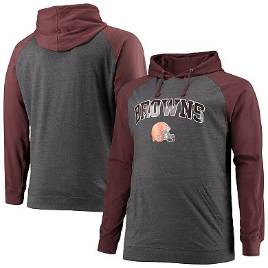 Men's Fanatics Branded Brown/Heathered Charcoal Cleveland Browns Big & Tall Lightweight Raglan Pullover Hoodie