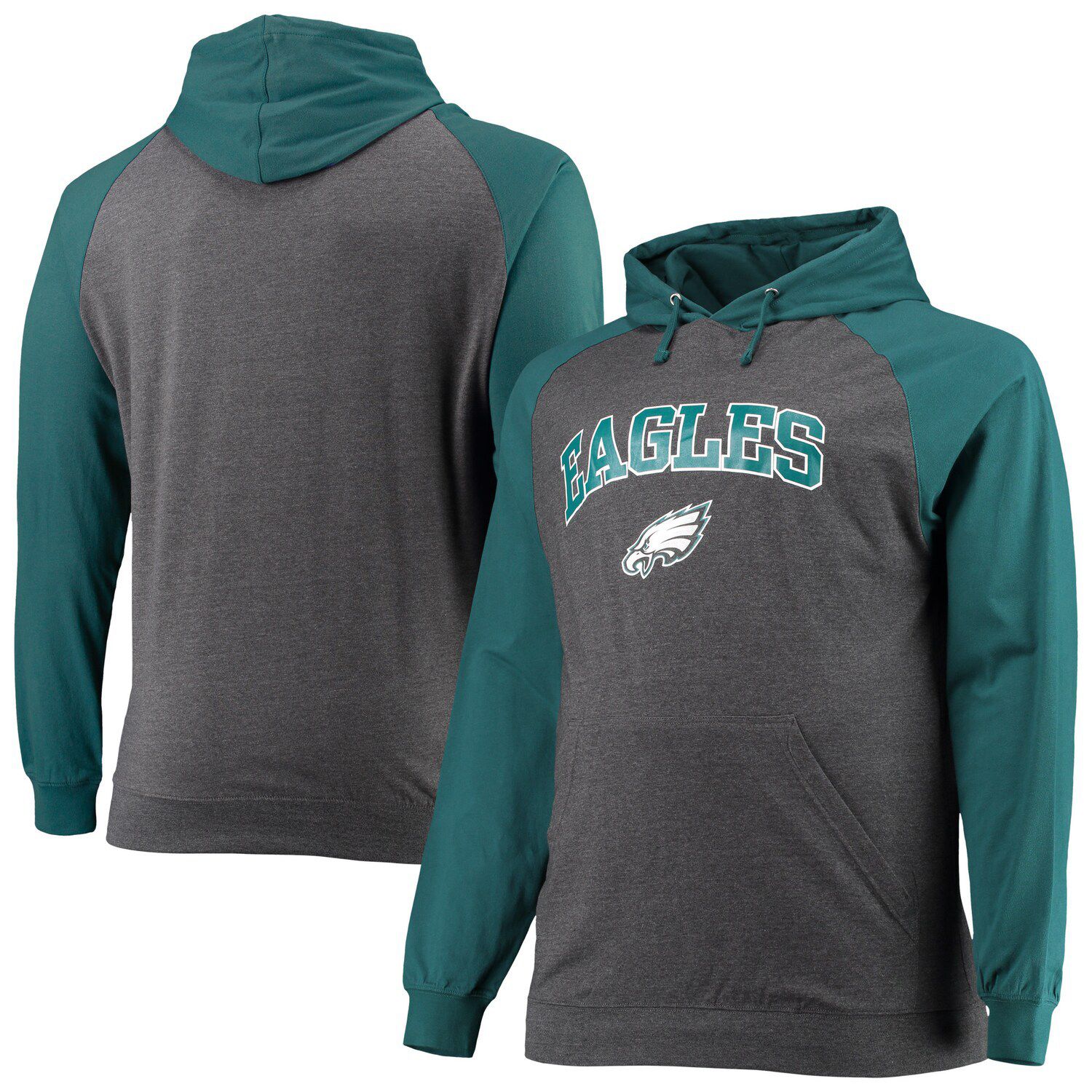 New Era Men's New Era Black/Midnight Green Philadelphia Eagles Big & Tall  Current Colorblock Raglan Fleece Pullover Hoodie