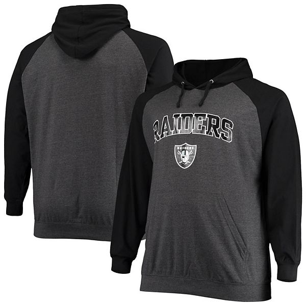 Men's Fanatics Branded Black/Heathered Charcoal Las Vegas Raiders Big & Tall  Lightweight Raglan Pullover Hoodie