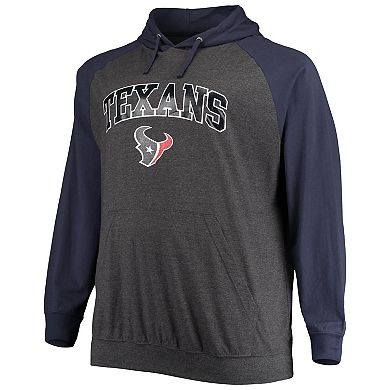 Men's Fanatics Branded Navy/Heathered Charcoal Houston Texans Big & Tall Lightweight Raglan Pullover Hoodie