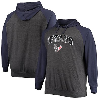 Men's Fanatics Branded Navy/Heathered Charcoal Houston Texans Big & Tall Lightweight Raglan Pullover Hoodie