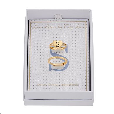 City Luxe Heart Initial & Textured Band Ring Set