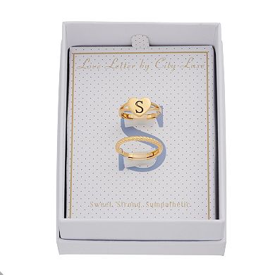 City Luxe Heart Initial & Textured Band Ring Set