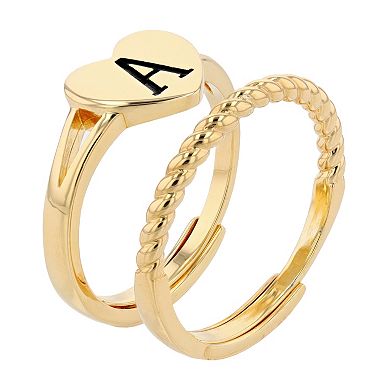 City Luxe Heart Initial & Textured Band Ring Set