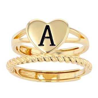 City Luxe Heart Initial & Textured Band Ring Set