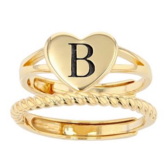 City Luxe Heart Initial & Textured Band Ring Set