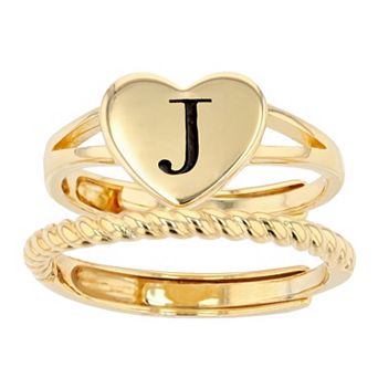 City Luxe Heart Initial & Textured Band Ring Set