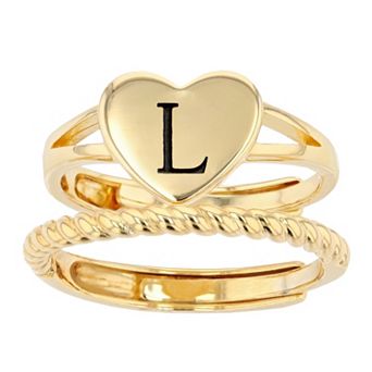 City Luxe Heart Initial & Textured Band Ring Set