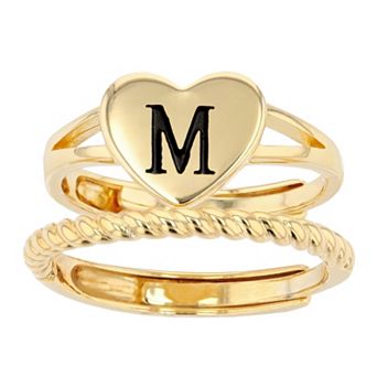 City Luxe Heart Initial & Textured Band Ring Set