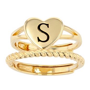 City Luxe Heart Initial & Textured Band Ring Set