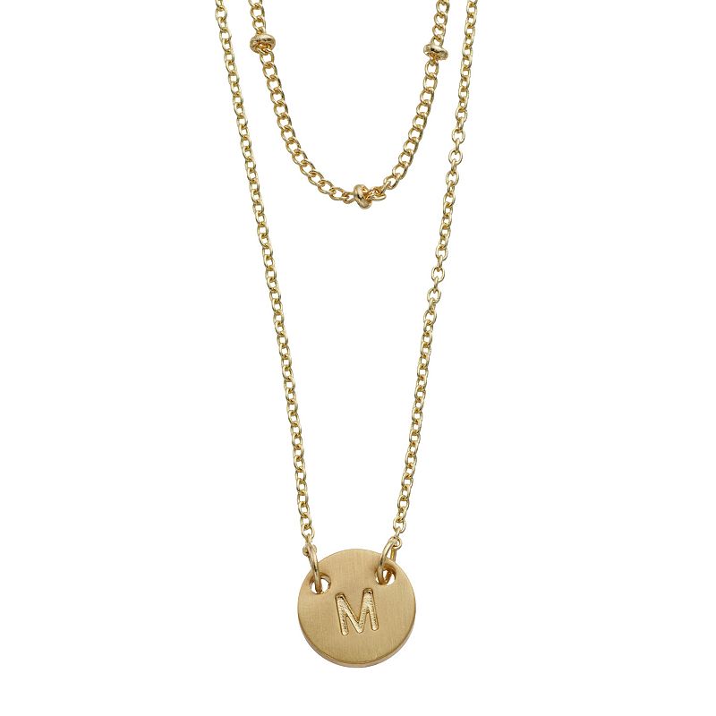 City Luxe Initial Disc & Beaded Chain Duo Necklace Set, Women's, Gold Tone M