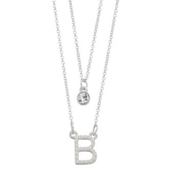 City Luxe Fine Silver Plated Cubic Zirconia & Simulated Pearl Initial Duo Necklace Set