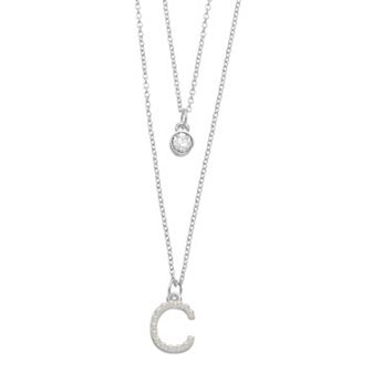 City Luxe Fine Silver Plated Cubic Zirconia & Simulated Pearl Initial Duo Necklace Set