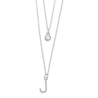 City Luxe Fine Silver Plated Cubic Zirconia & Simulated Pearl Initial Duo Necklace Set