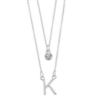 City Luxe Fine Silver Plated Cubic Zirconia & Simulated Pearl Initial Duo Necklace Set