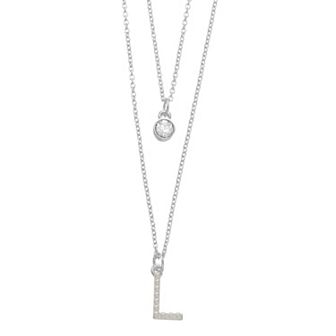 City Luxe Fine Silver Plated Cubic Zirconia & Simulated Pearl Initial Duo Necklace Set
