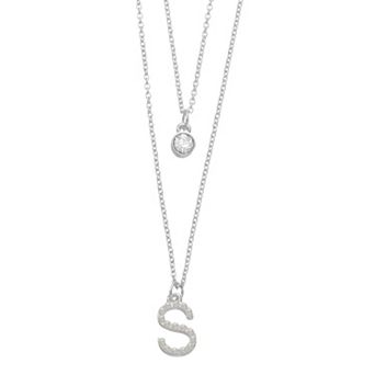 City Luxe Fine Silver Plated Cubic Zirconia & Simulated Pearl Initial Duo Necklace Set
