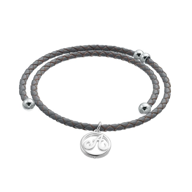City Luxe Initial Disc Leather Wrap Bracelet, Womens, Silver