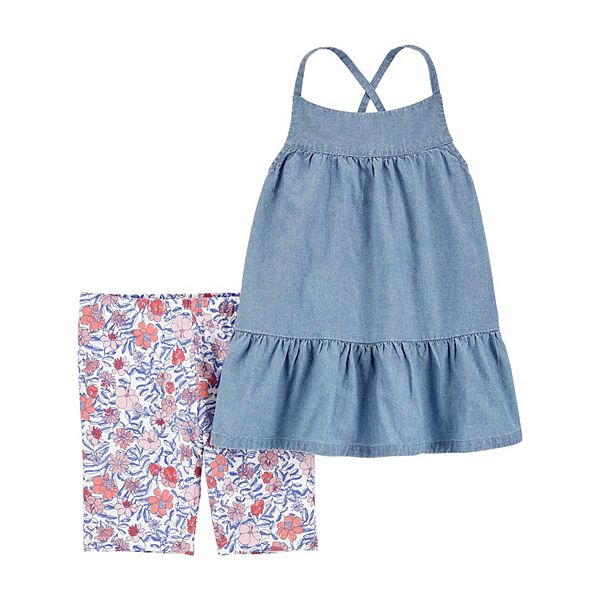 Girls 412 Carter's 2Piece Chambray Tank & Floral Bike Short