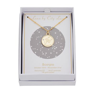 City Luxe Cubic Zirconia & Beaded Chain Zodiac Pendant Necklace