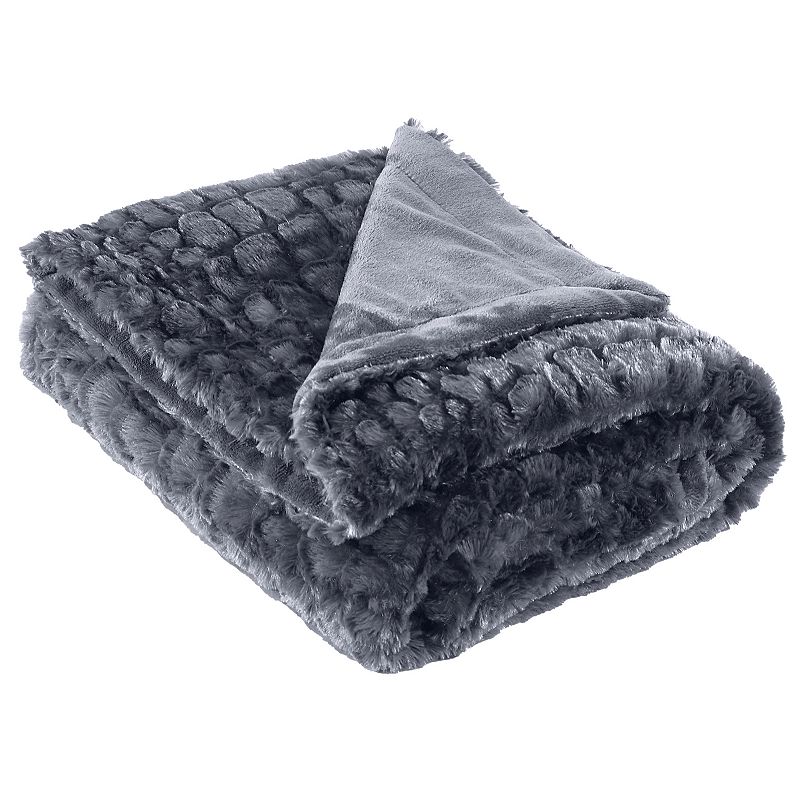 Modern Threads Luxury Gator Faux Fur Throw, Grey