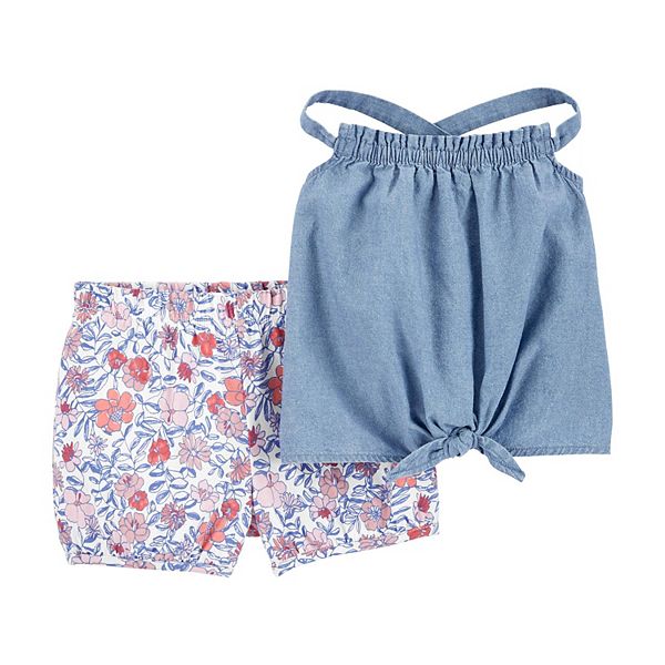 Toddler Girl Carter's 2Piece Chambray Tank & Floral Short Set