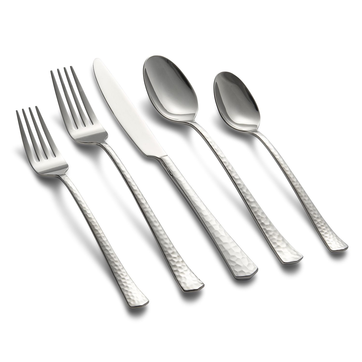 Cambridge Toya Hammered Flatware Set, 20-Piece, Black Mirror Finish - Service For 4, 18/0 Stainless Steel