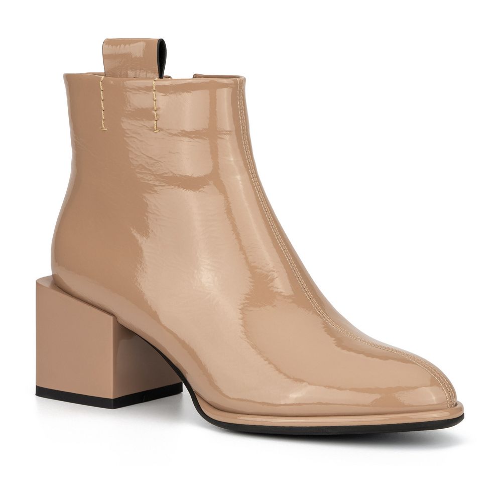 faux patent leather ankle boots