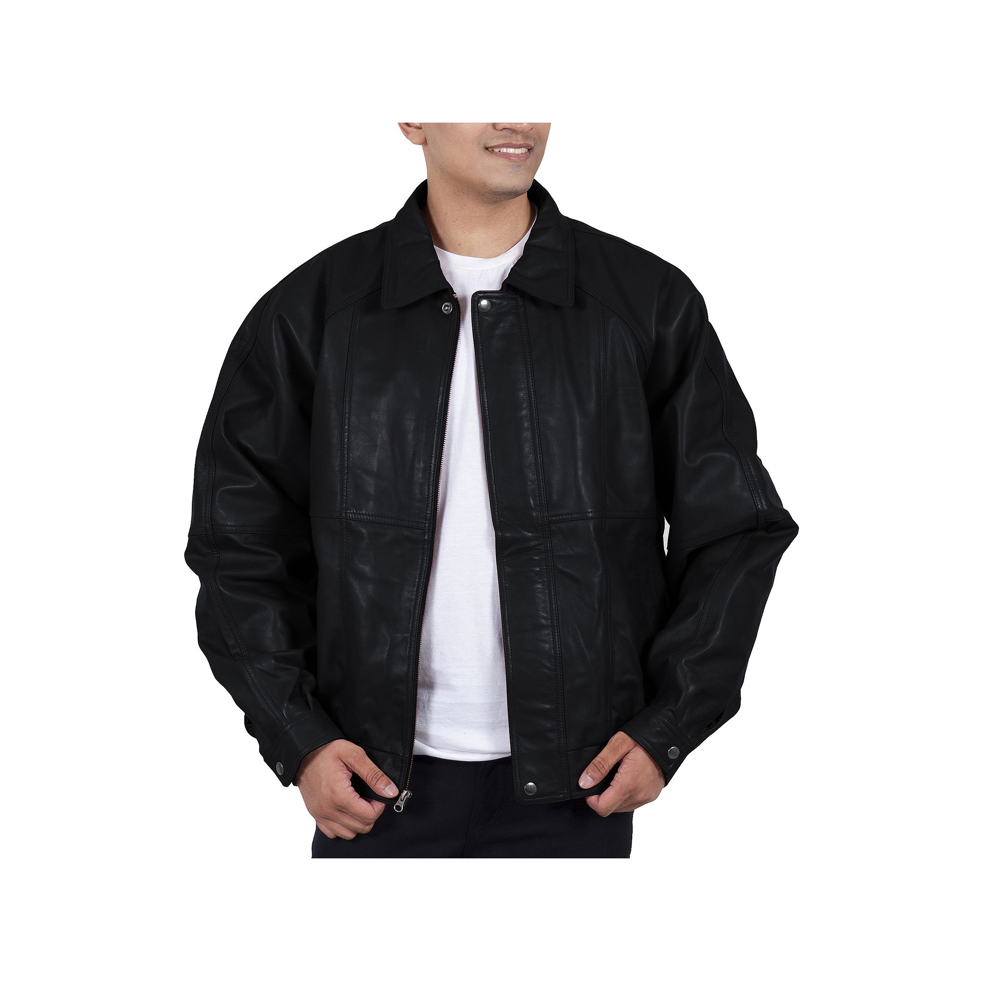 Mens Franchise Club Ace Leather Bomber Jacket, Size: XXL, Black