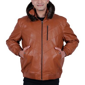 Men's Franchise Ace Leather Hooded Bomber Jacket