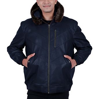 Men's Franchise Ace Leather Hooded Bomber Jacket