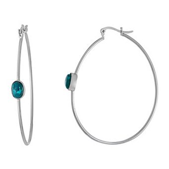 Athra NJ Inc Sterling Silver Simulated Turquoise Hoop Earrings