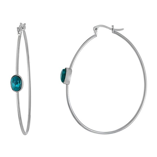 Athra NJ Inc Sterling Silver Simulated Turquoise Hoop Earrings