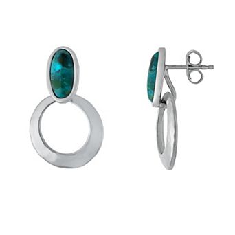 Athra NJ Inc Sterling Silver Simulated Turquoise Open Circle Drop Earrings
