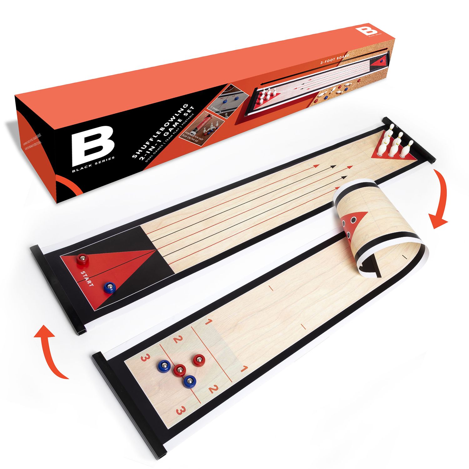 Black Series Tabletop Shuffleboard & Bowling 2-in-1 Set