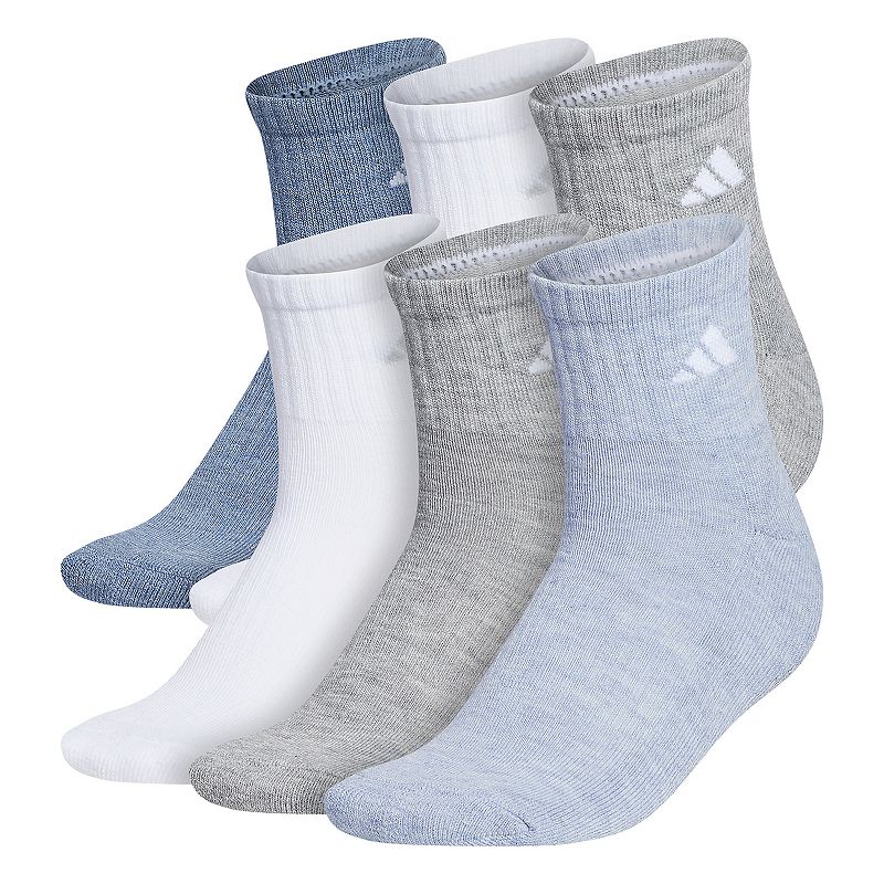 Womens adidas 6-Pack Athletic Quarter Length Socks, Size: 5-10, Grey