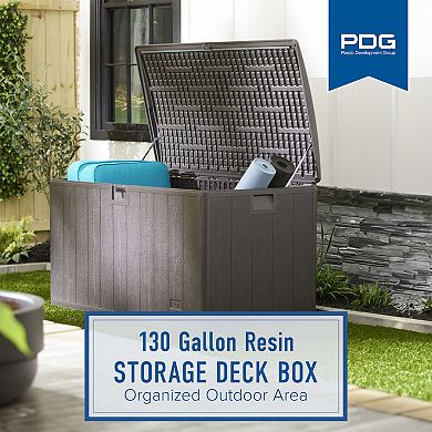 Plastic Development Group 130 Gallon Resin Outdoor Patio Storage Deck Box, Gray