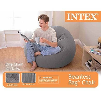 Intex Inflatable Contoured Corduroy Beanless Bag Lounge Chair, Grey 68579ep