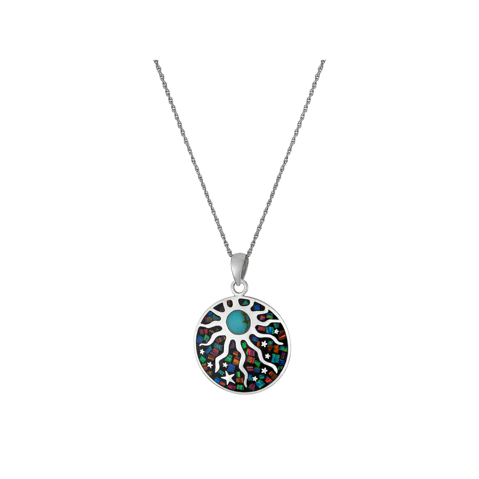 Athra NJ Inc Sterling Silver Simulated Opal Sun Medallion Pendant Necklace