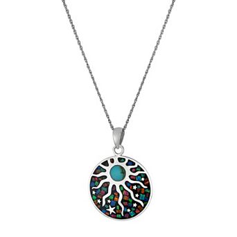 Athra NJ Inc Sterling Silver Simulated Opal Sun Medallion Pendant Necklace