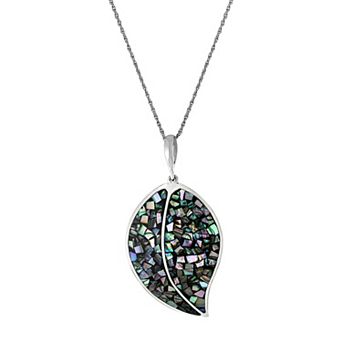 Athra NJ Inc Sterling Silver Abalone Mosaic Leaf Pendant Necklace