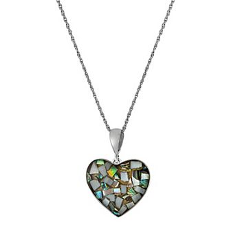 Athra NJ Inc Sterling Silver Abalone & Mother-of-Pearl Mosaic Heart Pendant Necklace