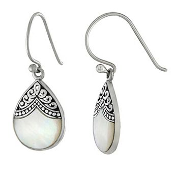 Athra NJ Inc Sterling Silver Mother-of-Pearl Filigree Teardrop Earrings