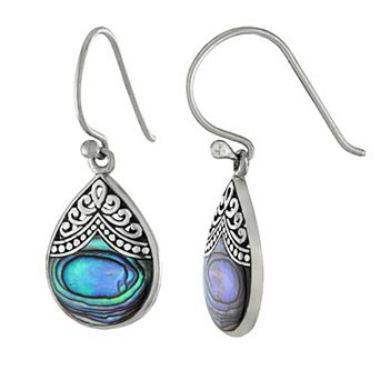 Athra NJ Inc Sterling Silver Abalone Filigree Teardrop Earrings