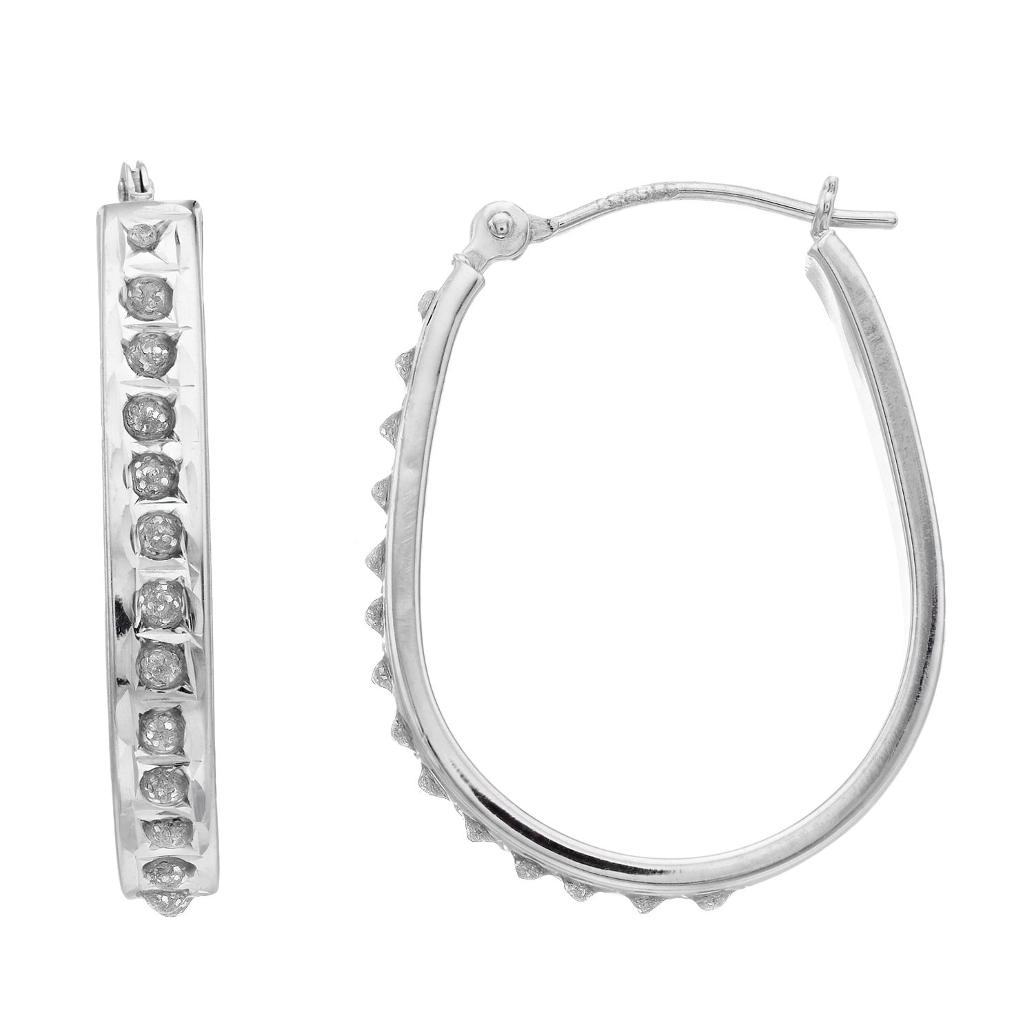 thumbnail image 2 of 14kt White Gold Diamond Fascination Hinged Hoop Earrings – Round, Hollow, ~0.58g 2 of 3
