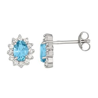 HDI Sterling Silver Oval Blue Topaz & White Topaz Stud Earrings