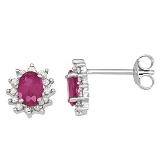 HDI Sterling Silver Oval Lab-Created Ruby & 1/4 Carat T.W. Diamond Stud Earrings