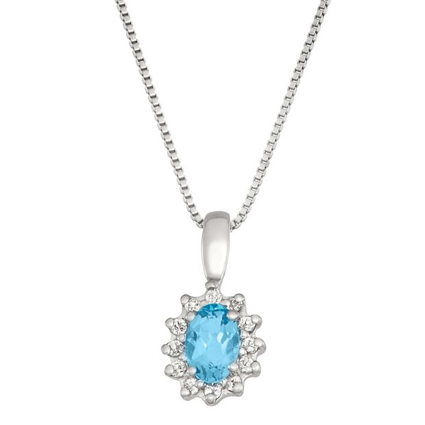 Sterling Silver Oval Blue Topaz White Topaz Necklace